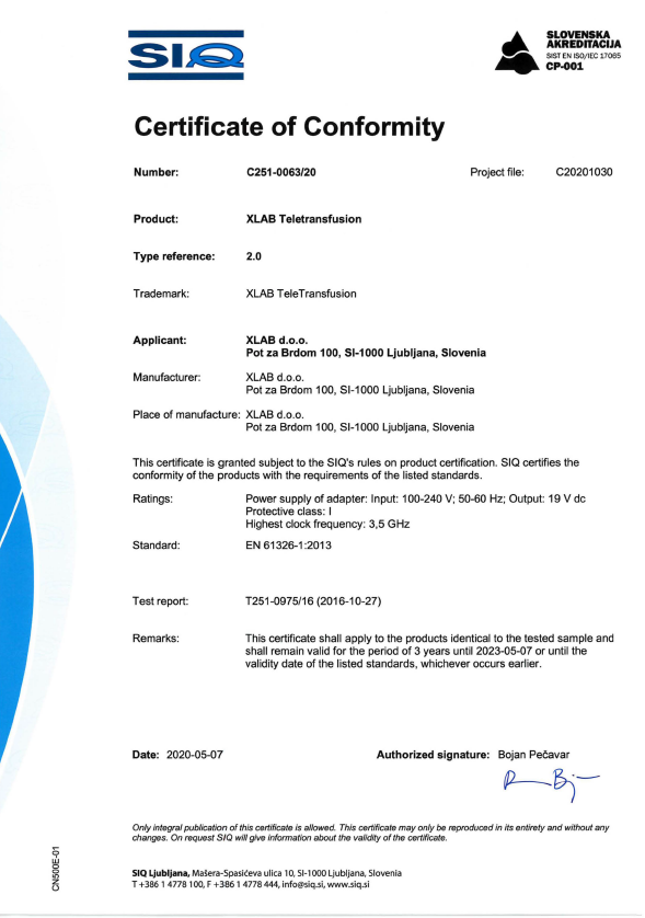 SIQ certifikat EN EMC do 2023